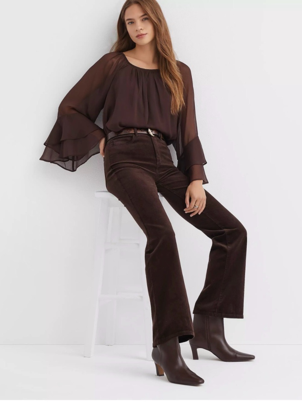 LOFT Brown Boot-Cut Pants with Flare Silhouette